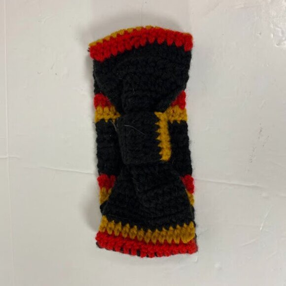 Handmade Crochet Black Red Yellow Stripes Women's Headband One Size - Picture 2 of 6